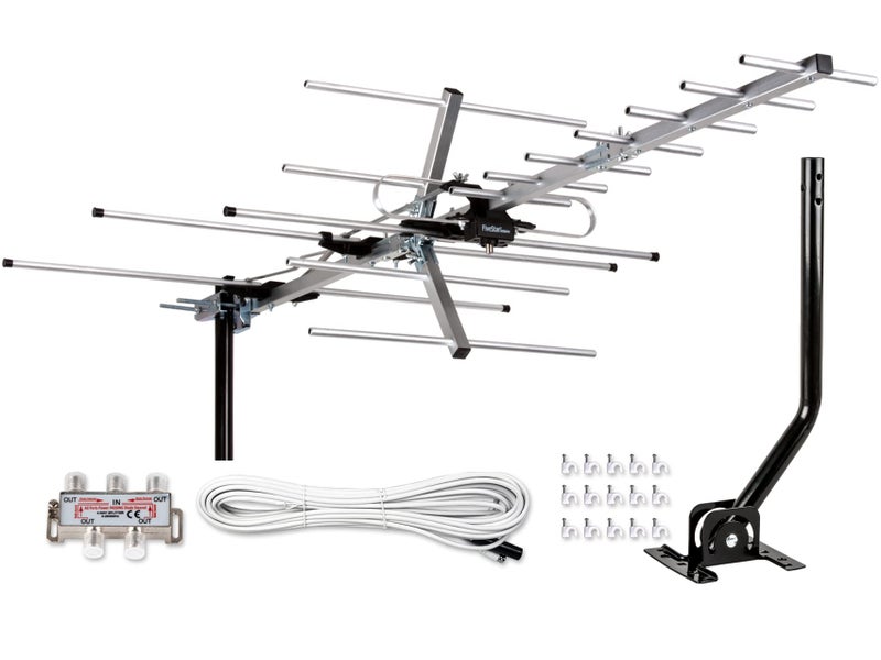 Five Star Yagi Satellite HD TV Antenna up to 200 Mile Long Range, Attic or Roof Mount Digital OTA TV Antenna for 4K Supports 4 TVs Installation Kit & Mounting Pole, Radio/FM Antenna - Image 1